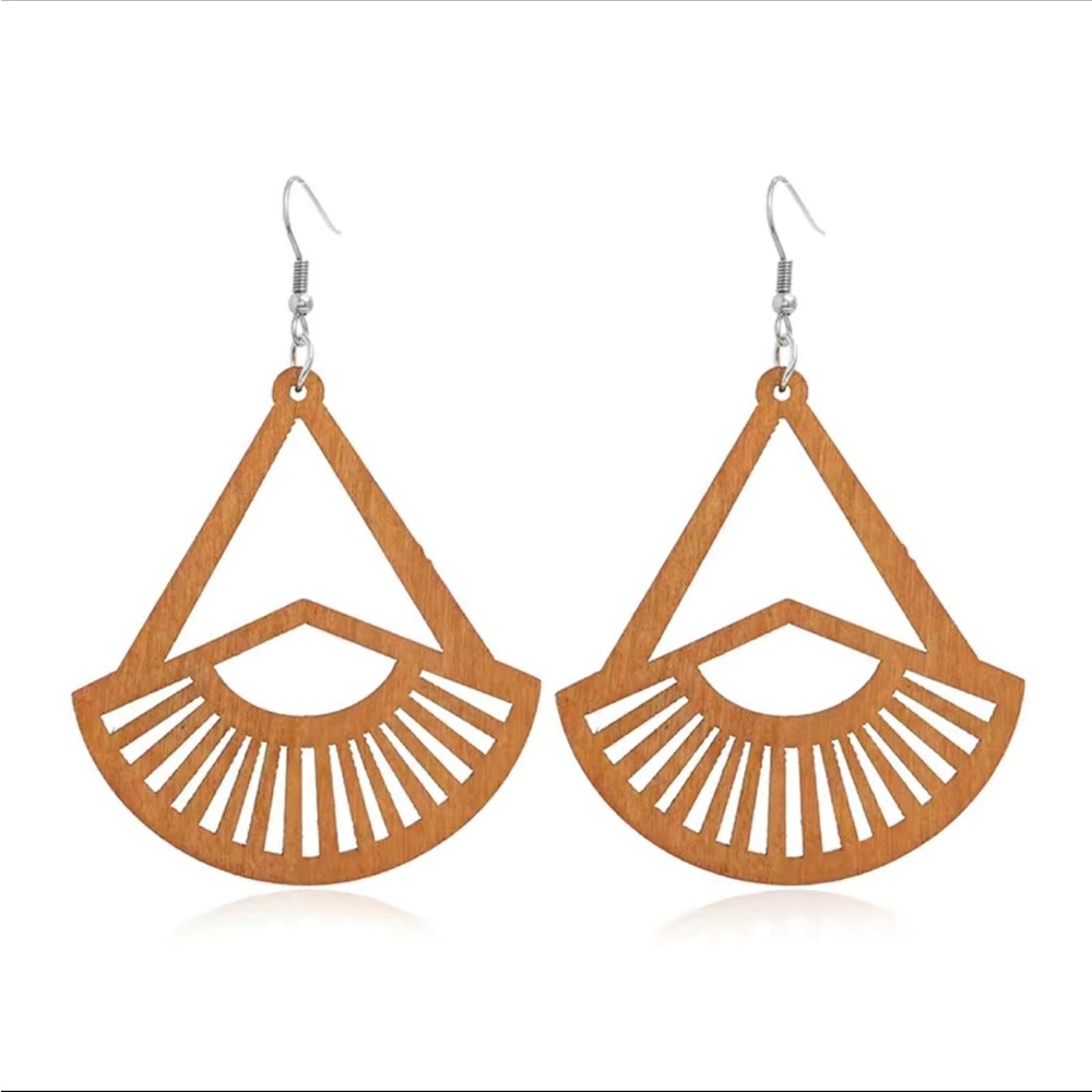 Boho Brown Lightweight Cutout Wood Geometric Drop Earrings